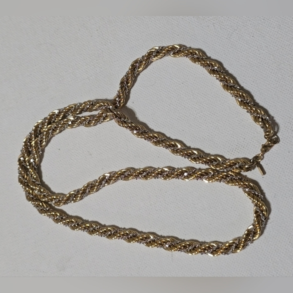 Monet Vintage Gold and Silver Twisted Rope Chain 24" Chunky Necklace - Picture 3 of 11